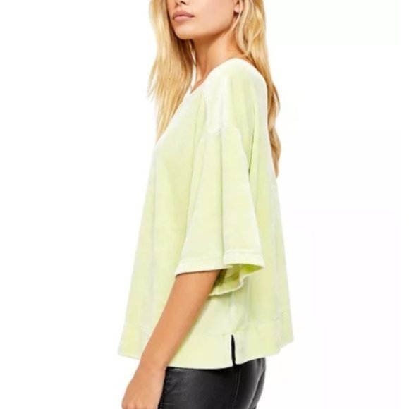 NWT FREE PEOPLE Valerie Elbow Sleeve Velvet Top  L - Picture 3 of 3
